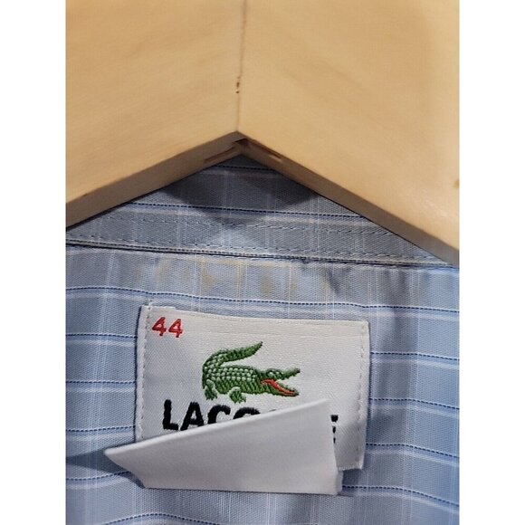 Lacoste Shirt Mens Size 44 Blue Plaid Button Down Long Sleeve Embroidered Logo - Picture 6 of 7